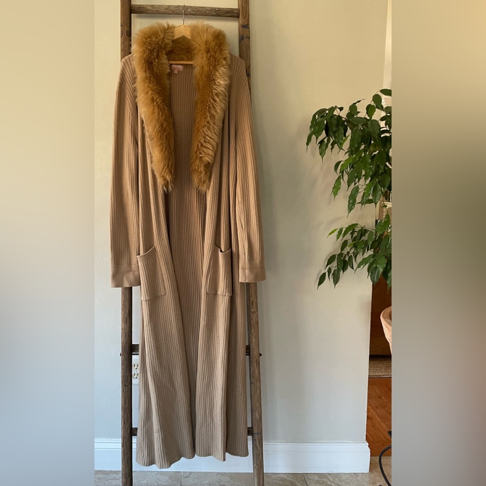 Show Me Your Mumu long maxi length faux fur collared cardigan